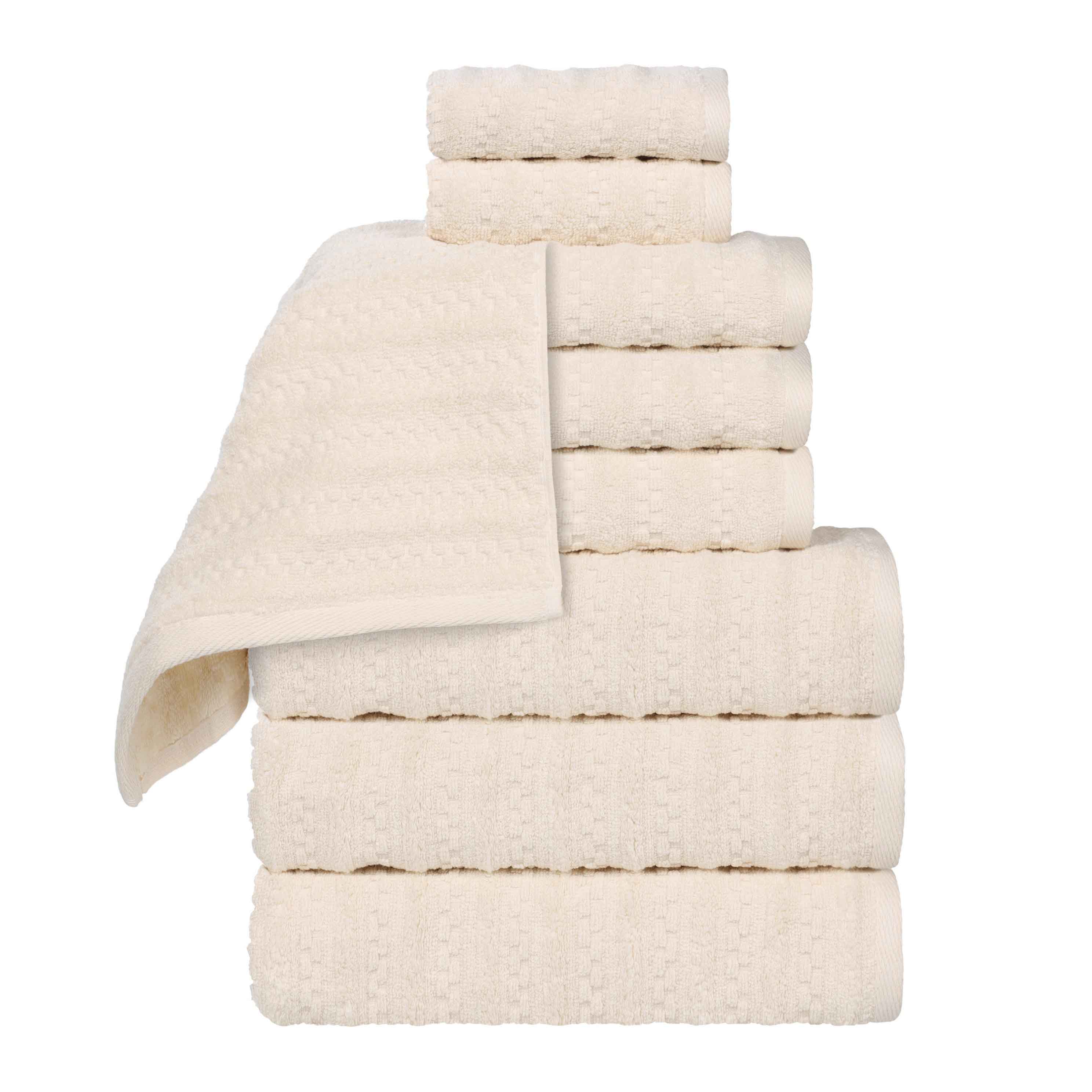 Zuma Zero Twist Cotton Medium Weight Waffle Stripes 9 Piece Towel Set - Towel Set by Superior Brand