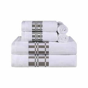  Superior Larissa Cotton 6-Piece Assorted Towel Set with Geometric Embroidered Jacquard Border - white