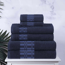 Superior Larissa Cotton 6-Piece Assorted Towel Set with Geometric Embroidered Jacquard Border  - Navy Blue