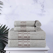 Superior Larissa Cotton 6-Piece Assorted Towel Set with Geometric Embroidered Jacquard Border  - Chrome