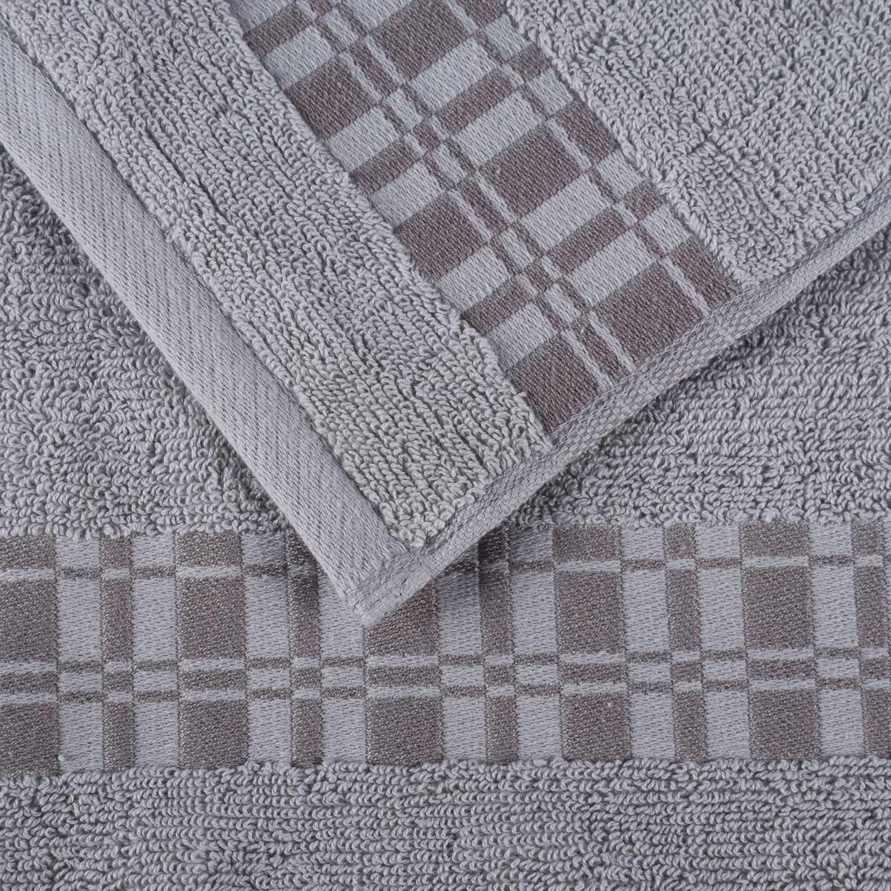  Superior Larissa Cotton 6-Piece Assorted Towel Set with Geometric Embroidered Jacquard Border - Chrome