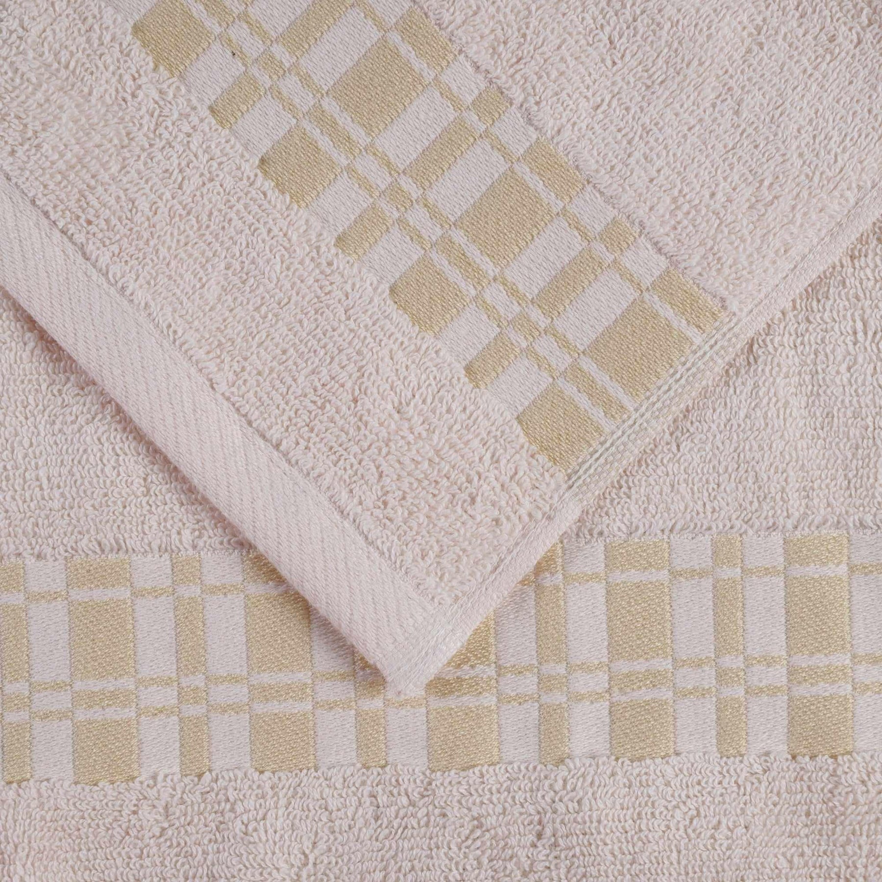  Superior Larissa Cotton 6-Piece Assorted Towel Set with Geometric Embroidered Jacquard Border - Ivory