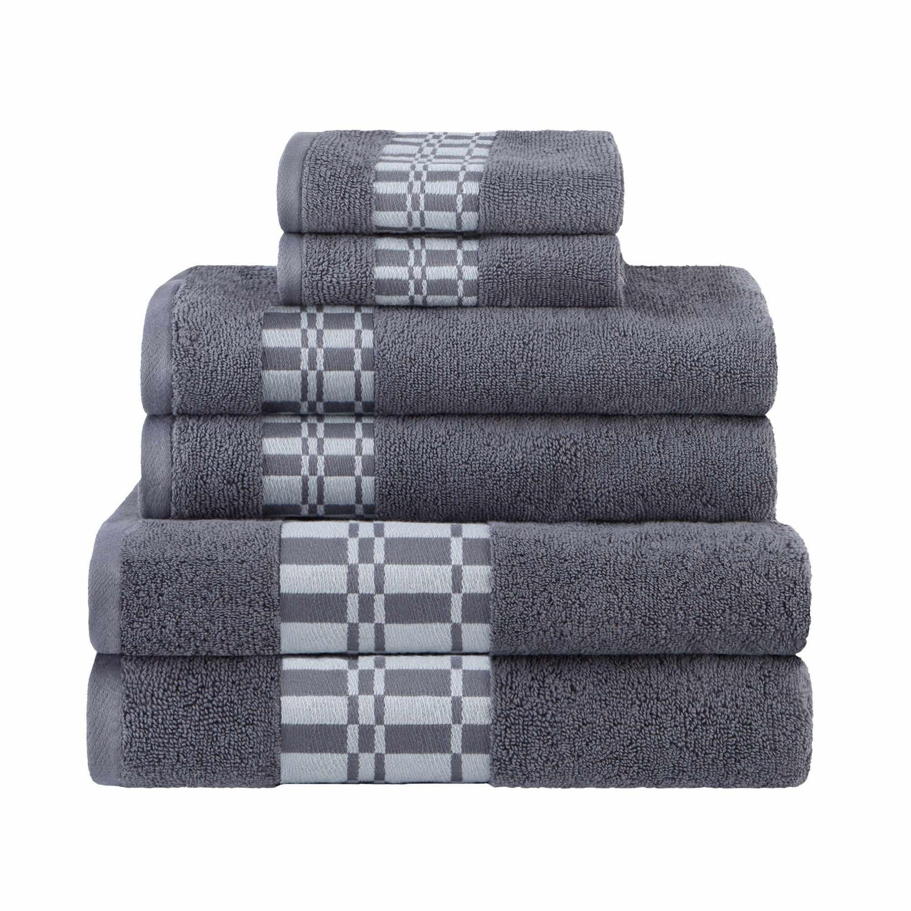 Superior Larissa Cotton 6-Piece Assorted Towel Set with Geometric Embroidered Jacquard Border  - Grey