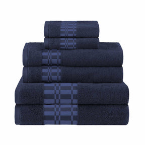 Superior Larissa Cotton 6-Piece Assorted Towel Set with Geometric Embroidered Jacquard Border - Navy Blue