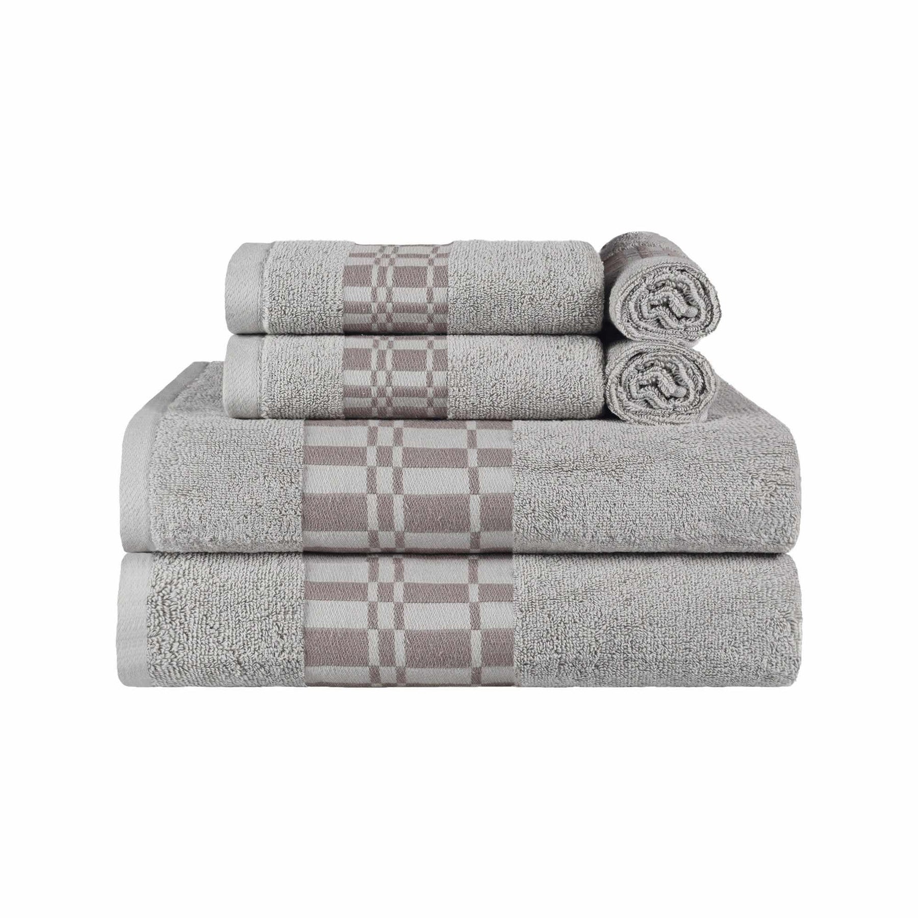  Superior Larissa Cotton 6-Piece Assorted Towel Set with Geometric Embroidered Jacquard Border - Chrome