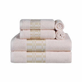  Superior Larissa Cotton 6-Piece Assorted Towel Set with Geometric Embroidered Jacquard Border - Ivory