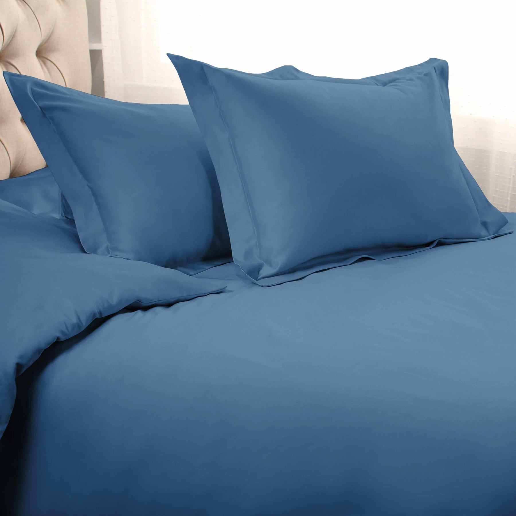  Superior Egyptian Cotton Solid All-Season Duvet Cover Set with Button Closure -  Medium Blue