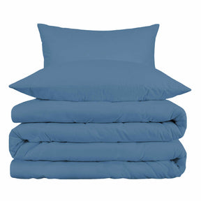  Superior Egyptian Cotton Solid All-Season Duvet Cover Set with Button Closure - Medium Blue