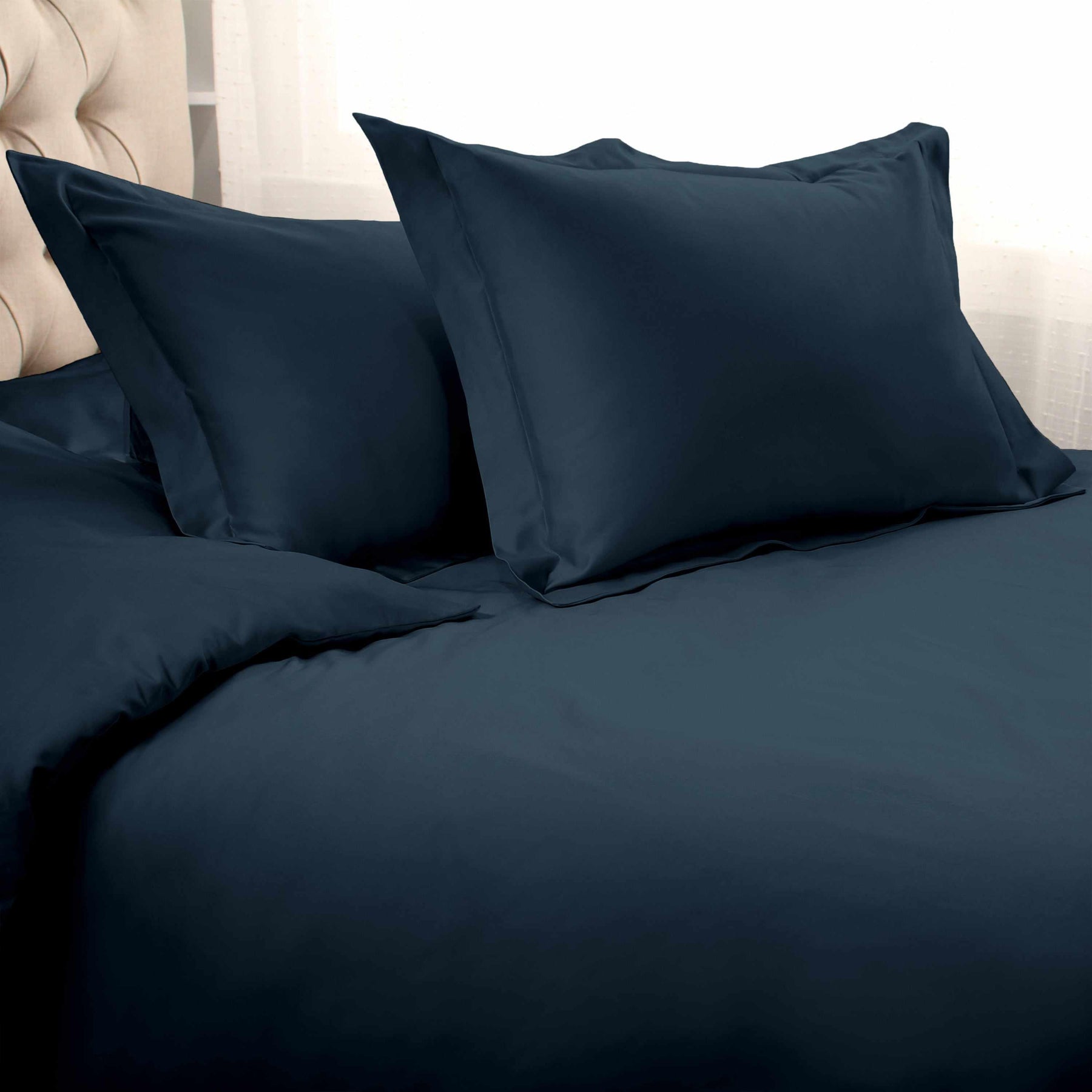  Superior Egyptian Cotton Solid All-Season Duvet Cover Set with Button Closure -  Navy Blue