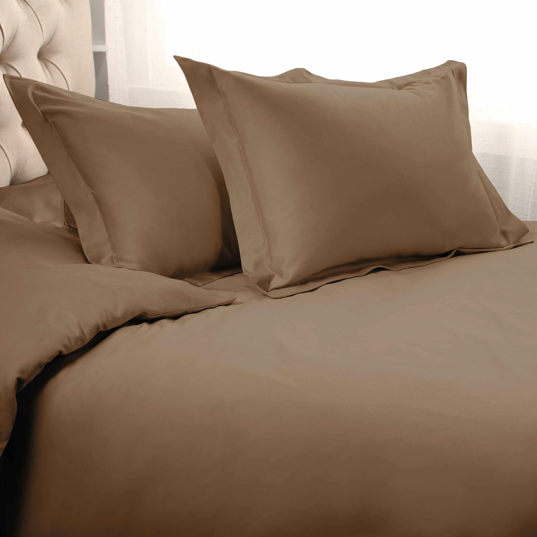  Superior Egyptian Cotton Solid All-Season Duvet Cover Set with Button Closure - taupe