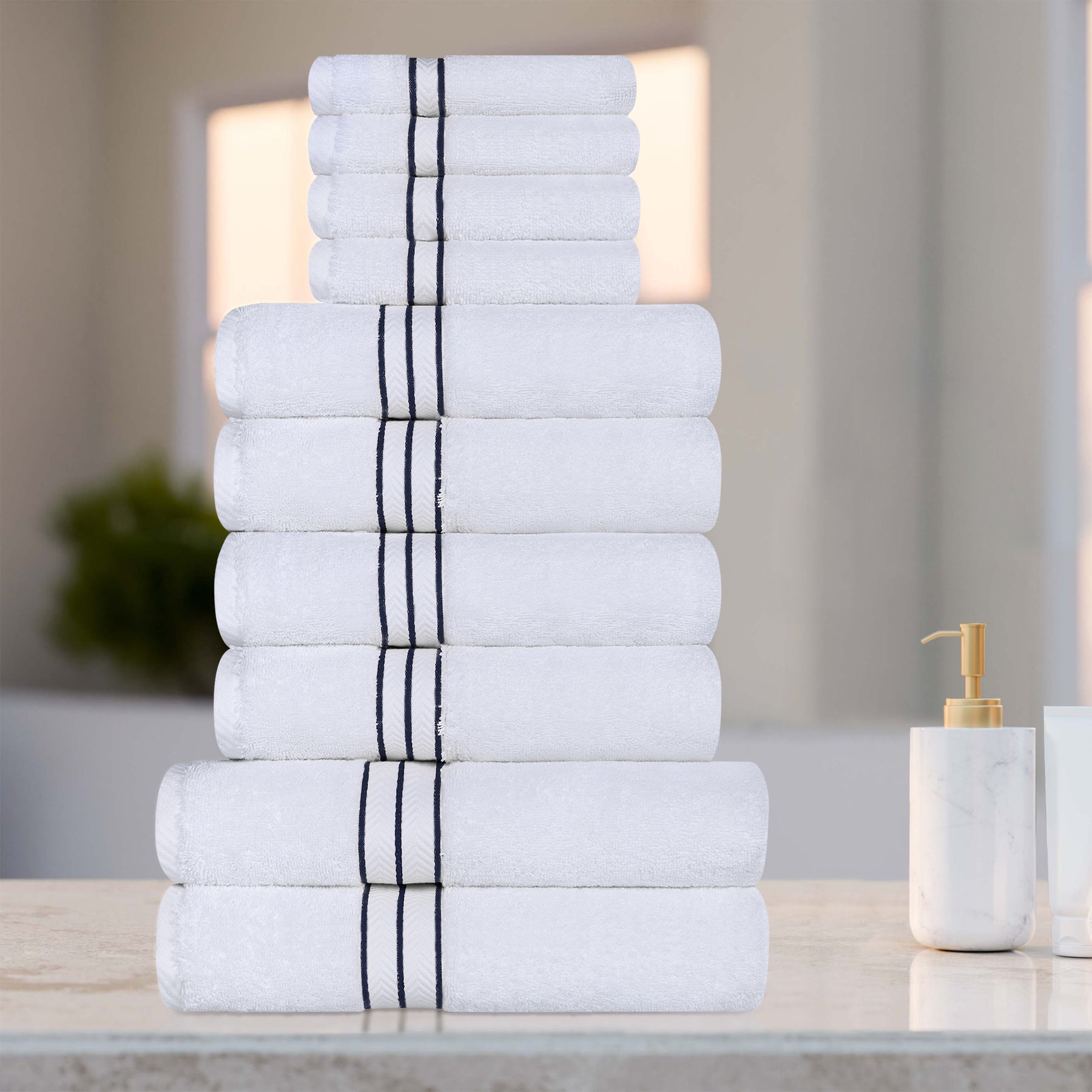 Ultra-Plush Turkish Cotton Hotel Collection Super Absorbent Solid Luxury Bathroom Set - Navy Blue