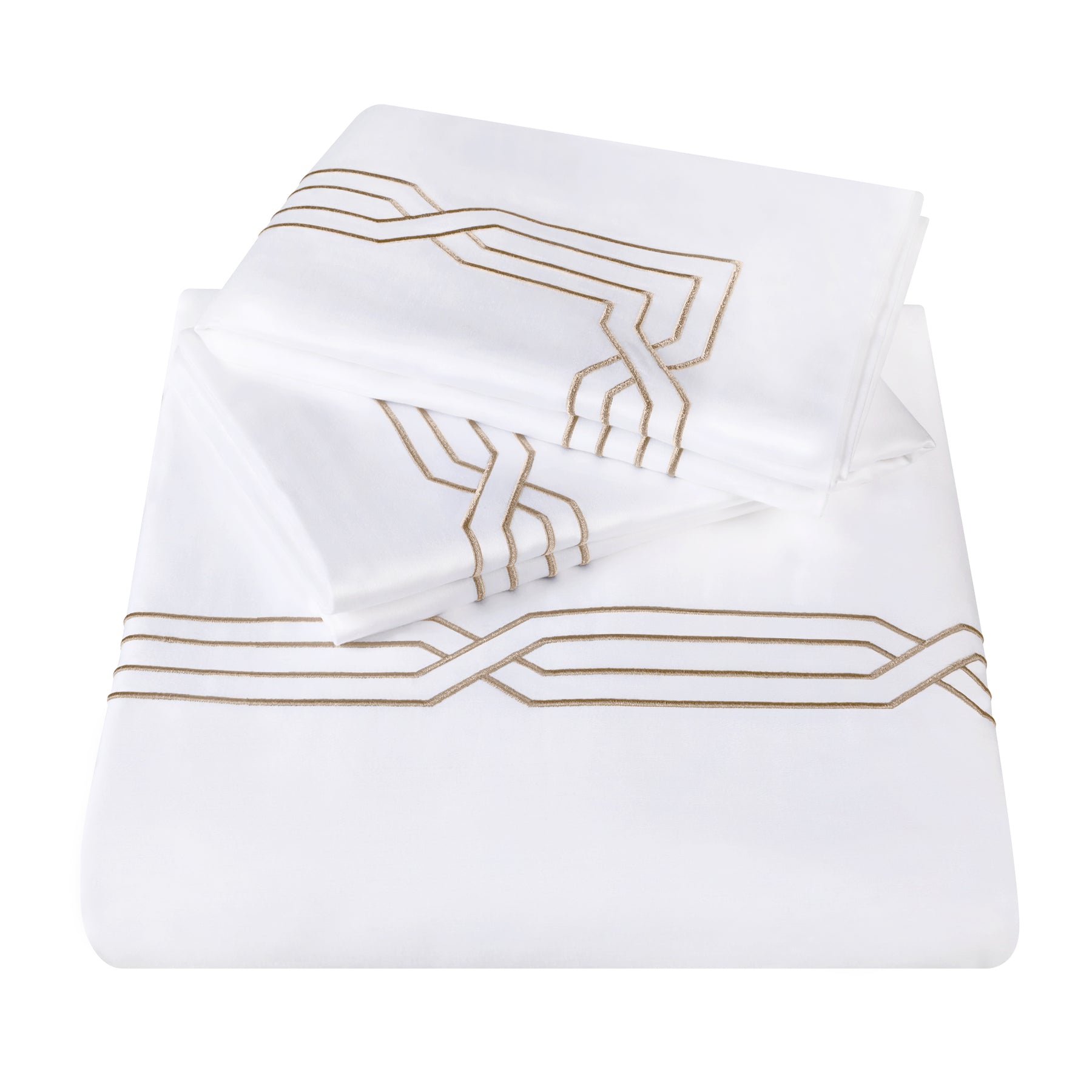 Superior Egyptian Cotton 1200 Thread Count Embroidered Geometric Scroll Duvet Cover Set - White- Taupe