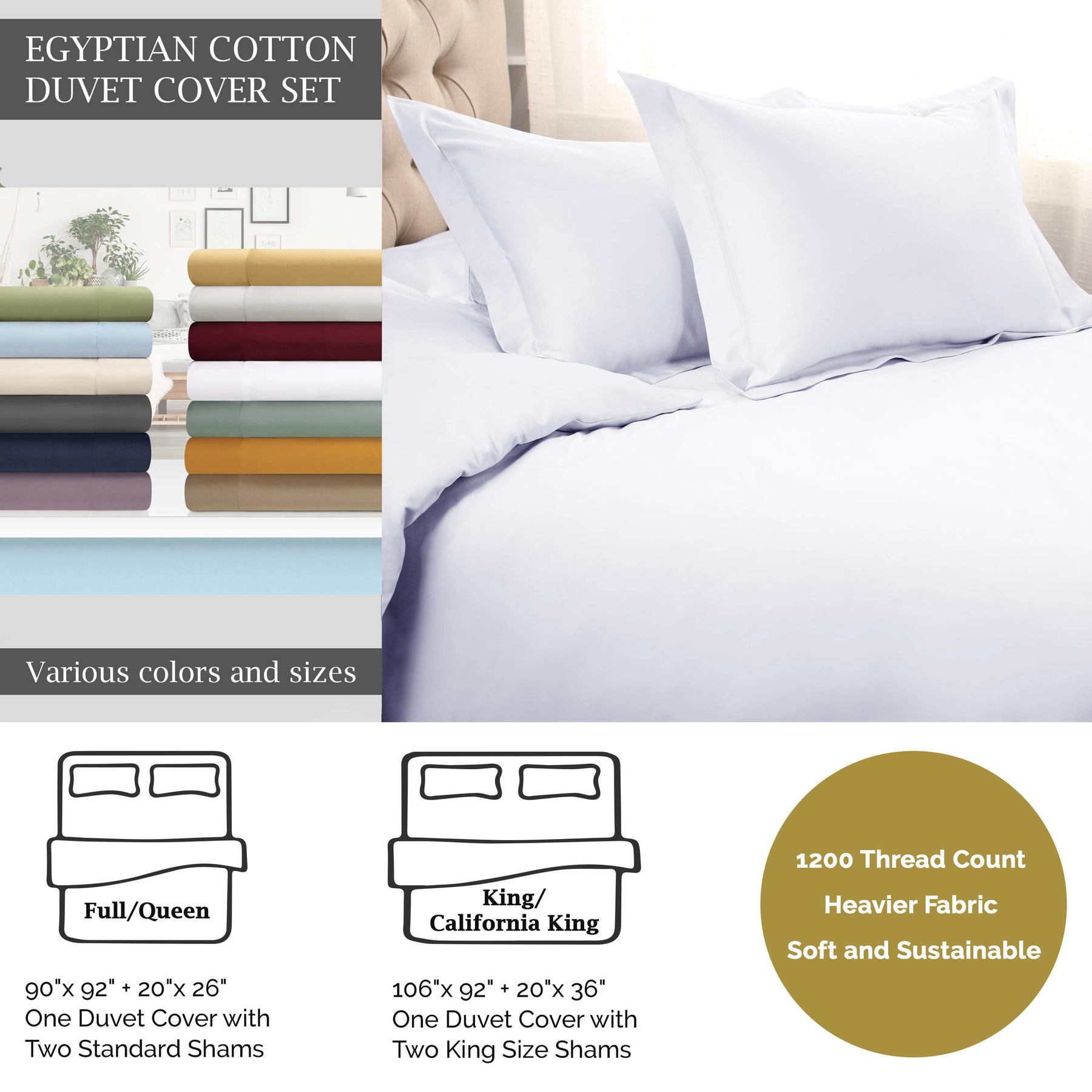 Superior Solid Egyptian Premium Cotton Duvet Cover Set - White