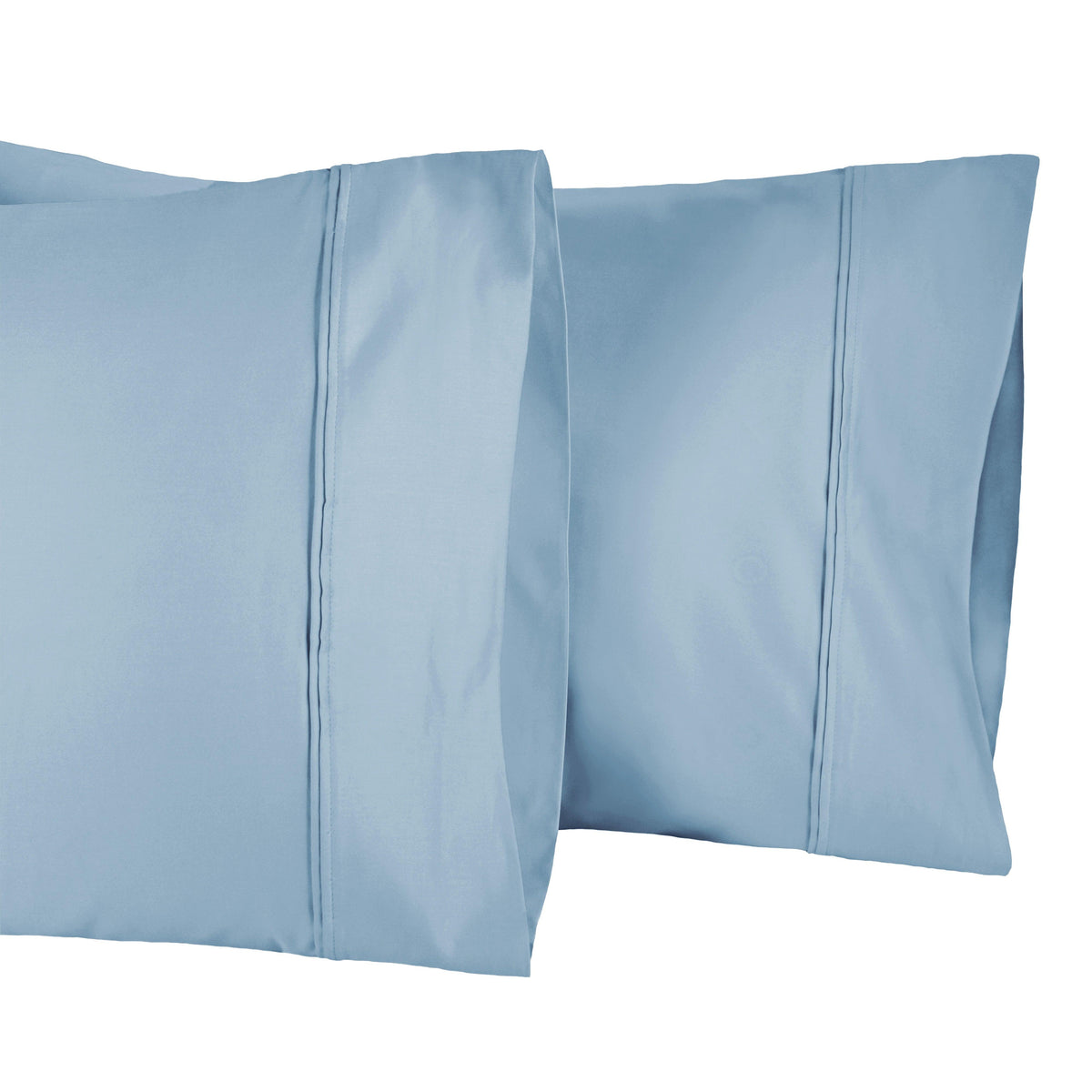 1200-Thread Count 100% Egyptian Cotton Double Pleated Egyptian Cotton 2-Piece Pillowcase Set - Light Blue