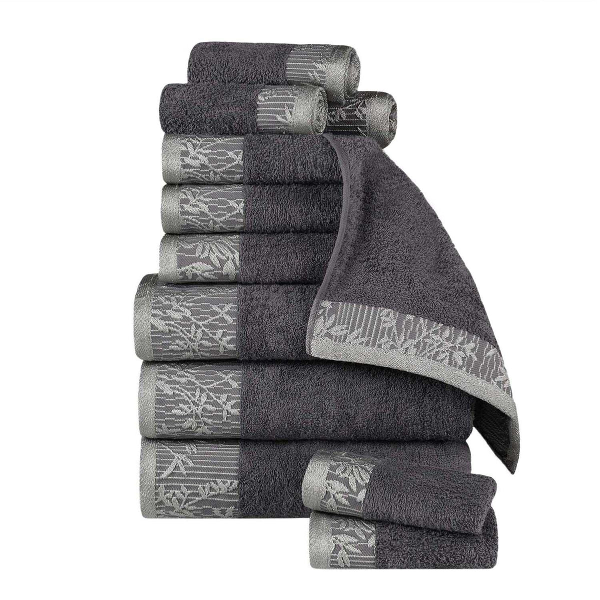 Superior Wisteria Cotton Floral Jacquard 12 Piece Towel Set - Grey