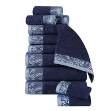 Superior Wisteria Cotton Floral Jacquard 12 Piece Towel Set - Navy Blue