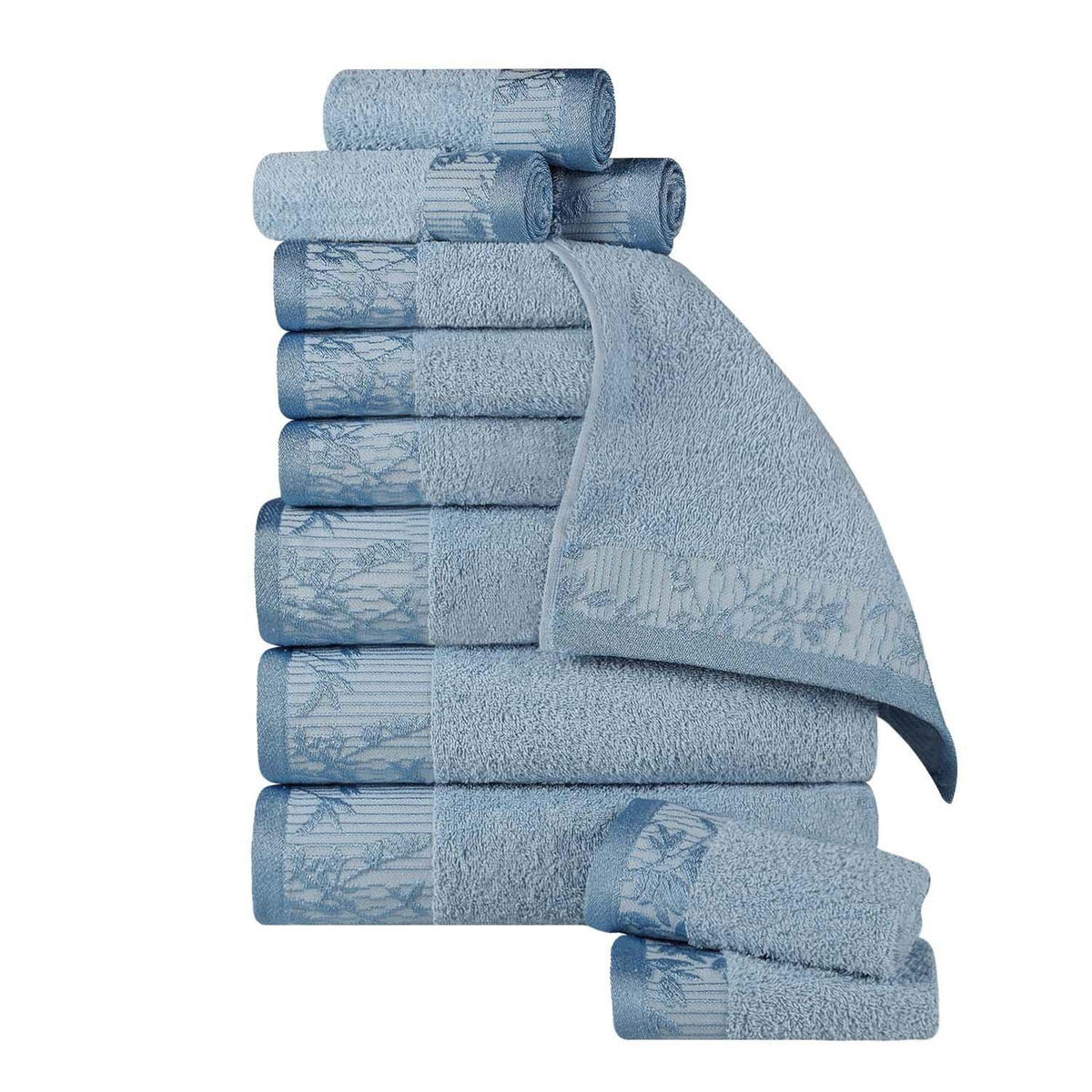 Superior Wisteria Cotton Floral Jacquard 12 Piece Towel Set - Waterfall