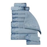 Superior Wisteria Cotton Floral Jacquard 12 Piece Towel Set - Waterfall