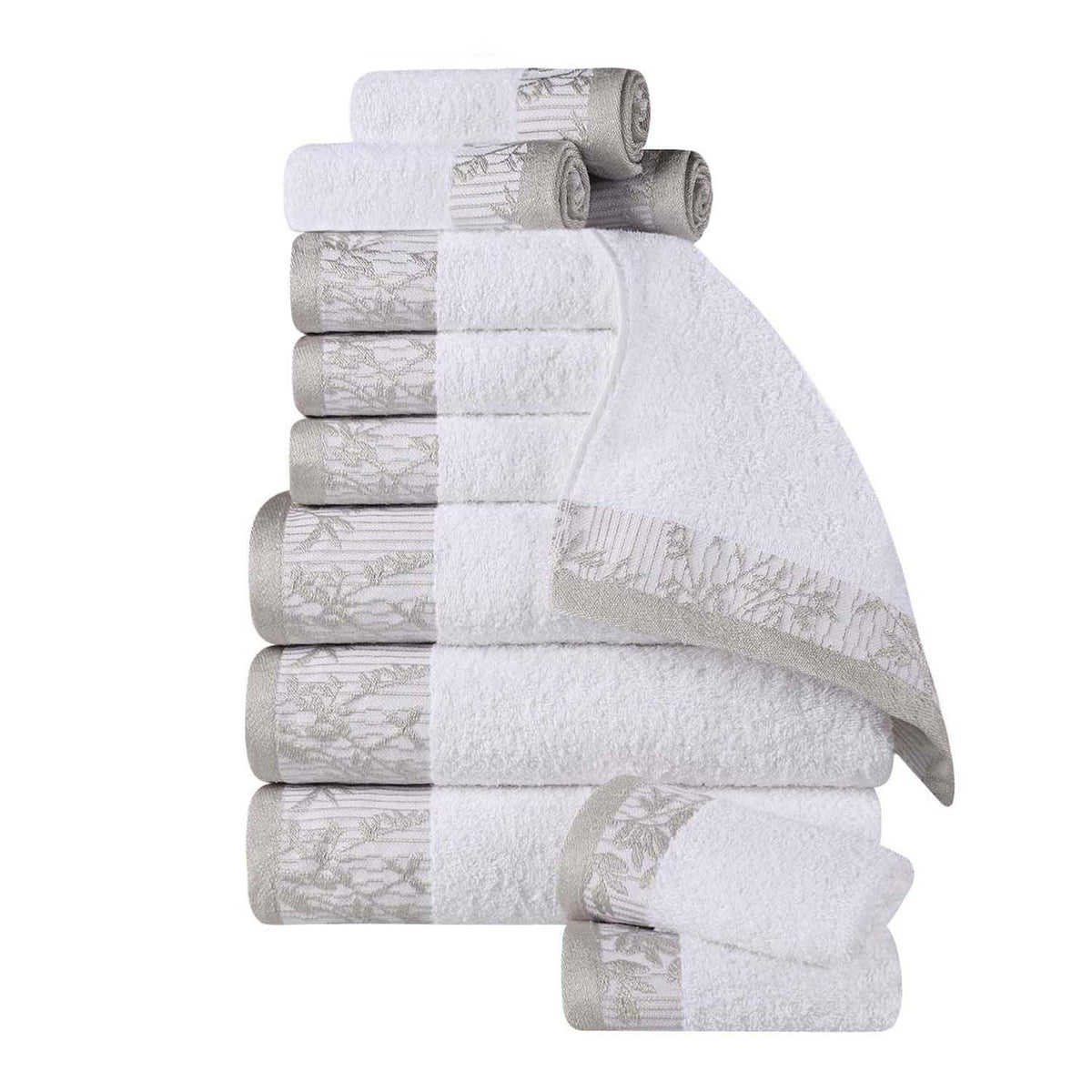 Superior Wisteria Cotton Floral Jacquard 12 Piece Towel Set - White