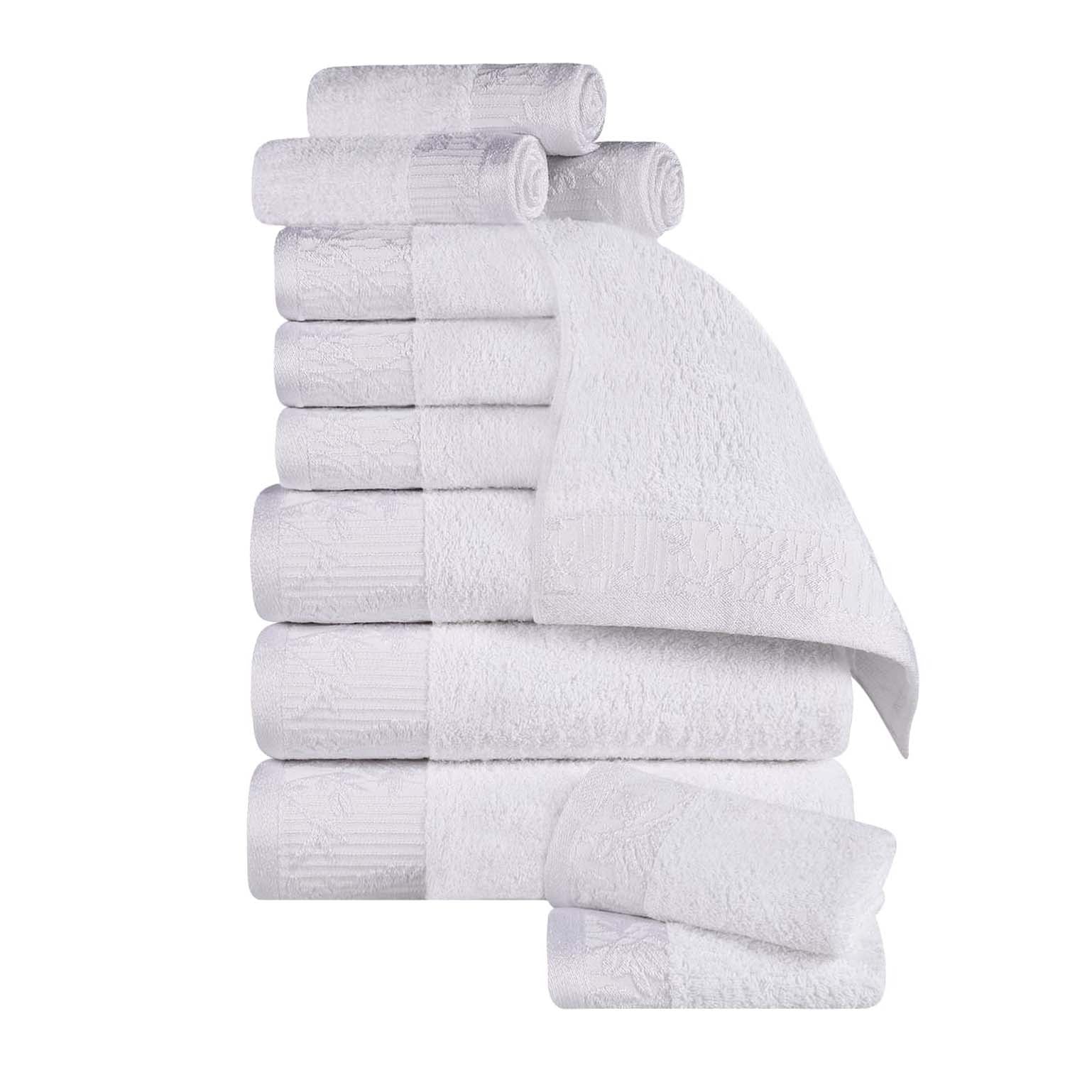 Superior Wisteria Cotton Floral Jacquard 12 Piece Towel Set - White-White