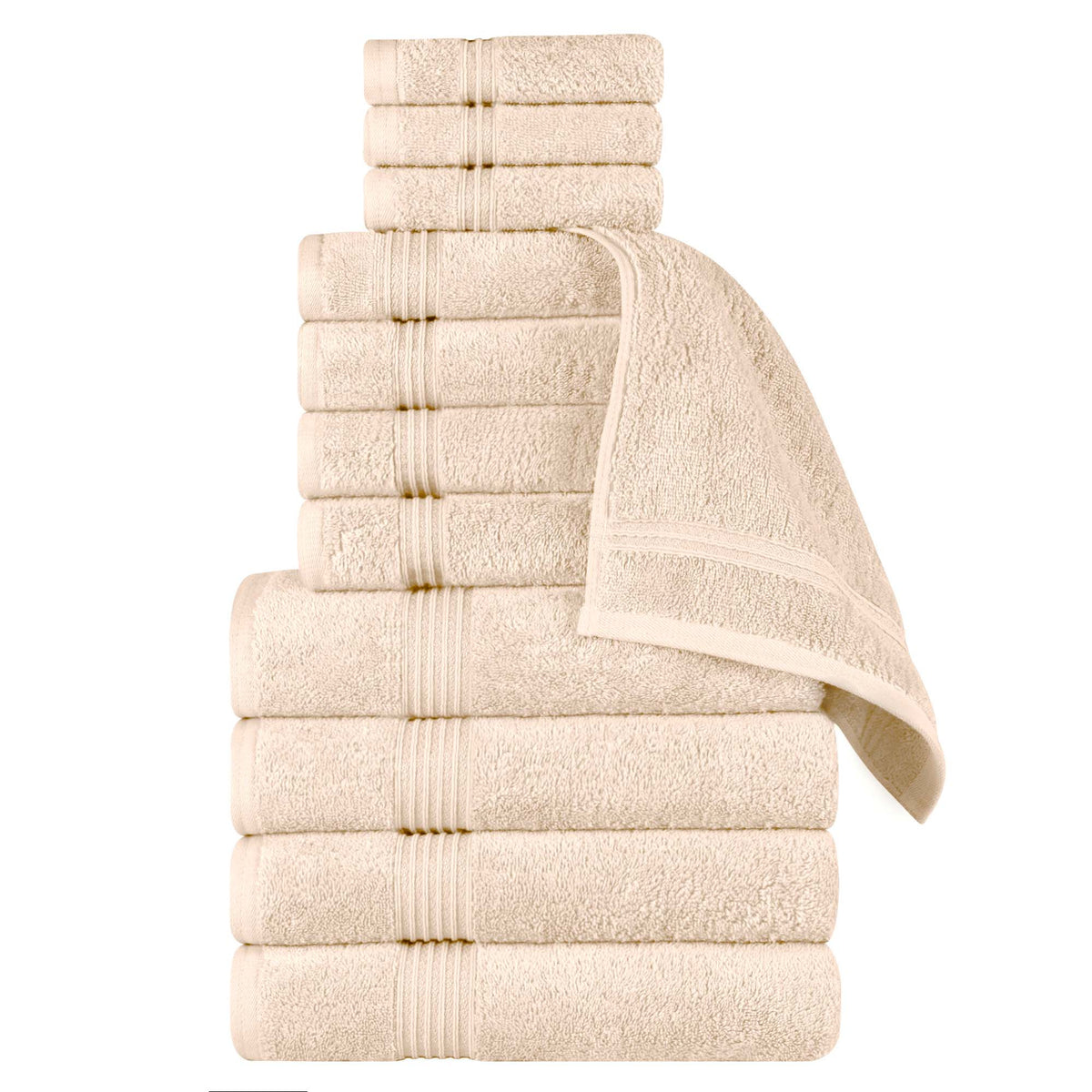 Egyptian Cotton Highly Absorbent Solid 12 Piece Ultra Soft Towel Set - Ivory