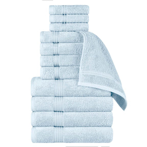 Egyptian Cotton Highly Absorbent Solid 12 Piece Ultra Soft Towel Set - Light Blue