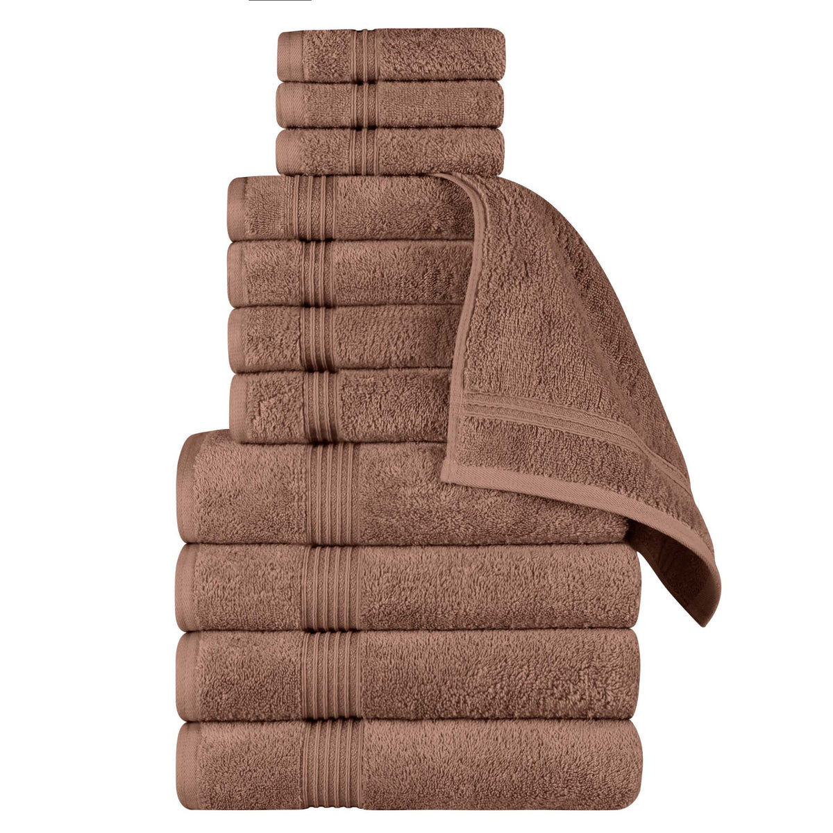 Egyptian Cotton Highly Absorbent Solid 12 Piece Ultra Soft Towel Set - Mocha