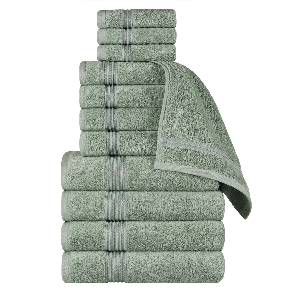 Egyptian Cotton Highly Absorbent Solid 12 Piece Ultra Soft Towel Set - Sage