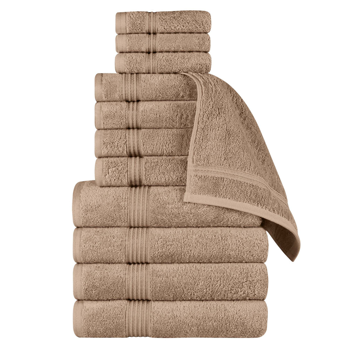 Egyptian Cotton Highly Absorbent Solid 12 Piece Ultra Soft Towel Set - Taupe