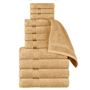 Egyptian Cotton Highly Absorbent Solid 12 Piece Ultra Soft Towel Set - Gold