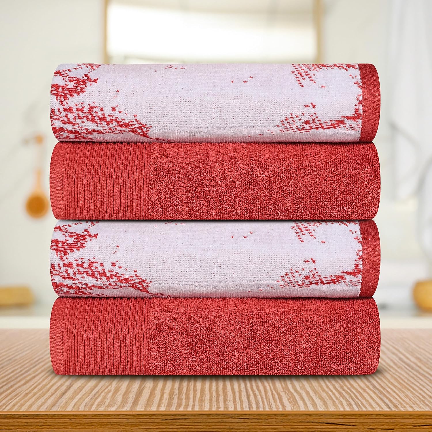 Superior Cotton Medium Weight Marble Solid Jacquard Border Bath Towels (Set of 4) - Terra Cotta