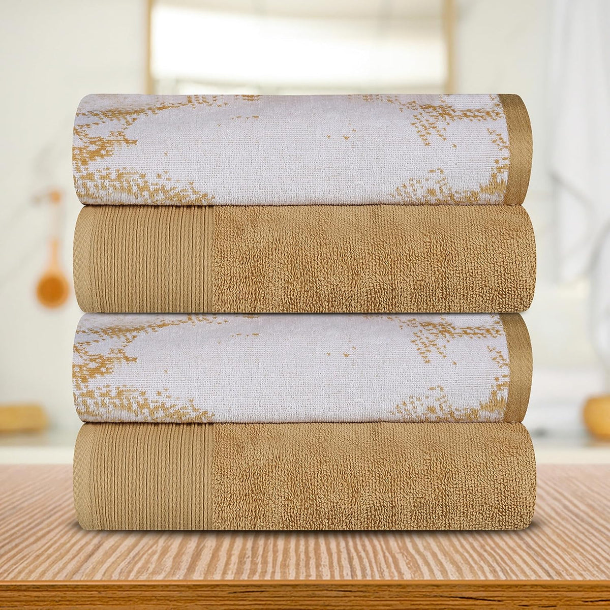 Superior Cotton Medium Weight Marble Solid Jacquard Border Bath Towels (Set of 4) - Brown