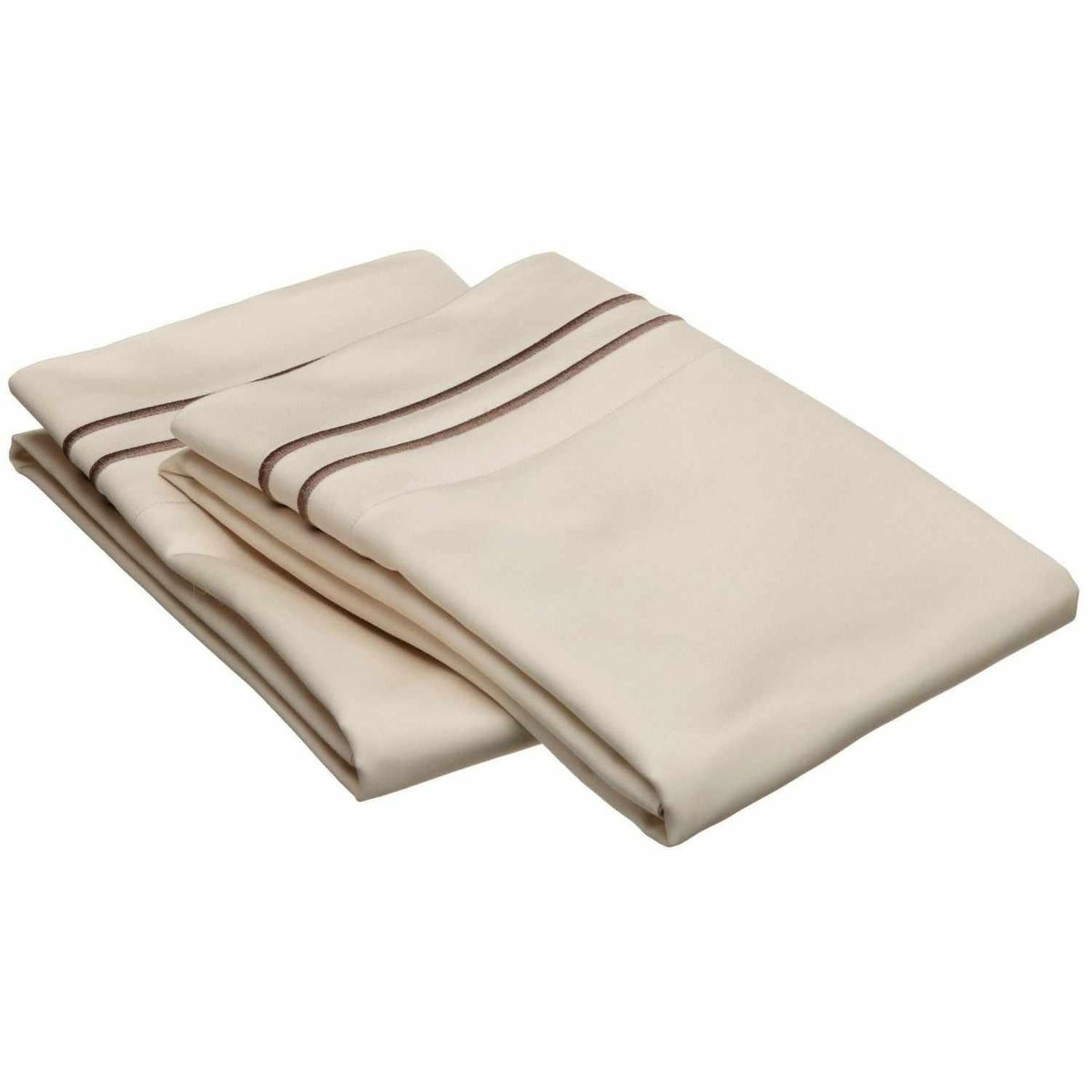 2 Embroidered Line Egyptian Cotton 2-Piece Pillowcase Set - Ivory/Taupe