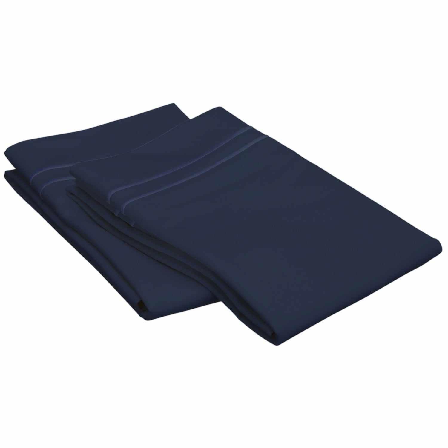 2 Embroidered Line Egyptian Cotton 2-Piece Pillowcase Set - Navy Blue