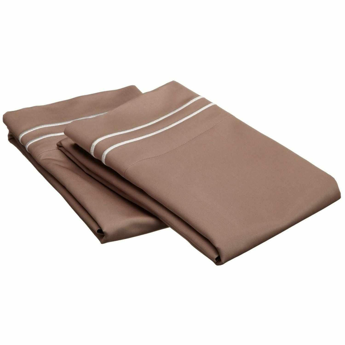 2 Embroidered Line Egyptian Cotton 2-Piece Pillowcase Set - Taupe/Ivory