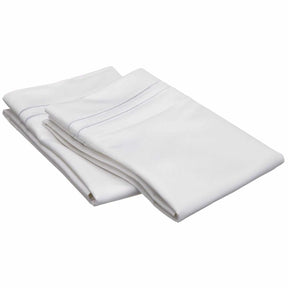 2 Embroidered Line Egyptian Cotton 2-Piece Pillowcase Set - White