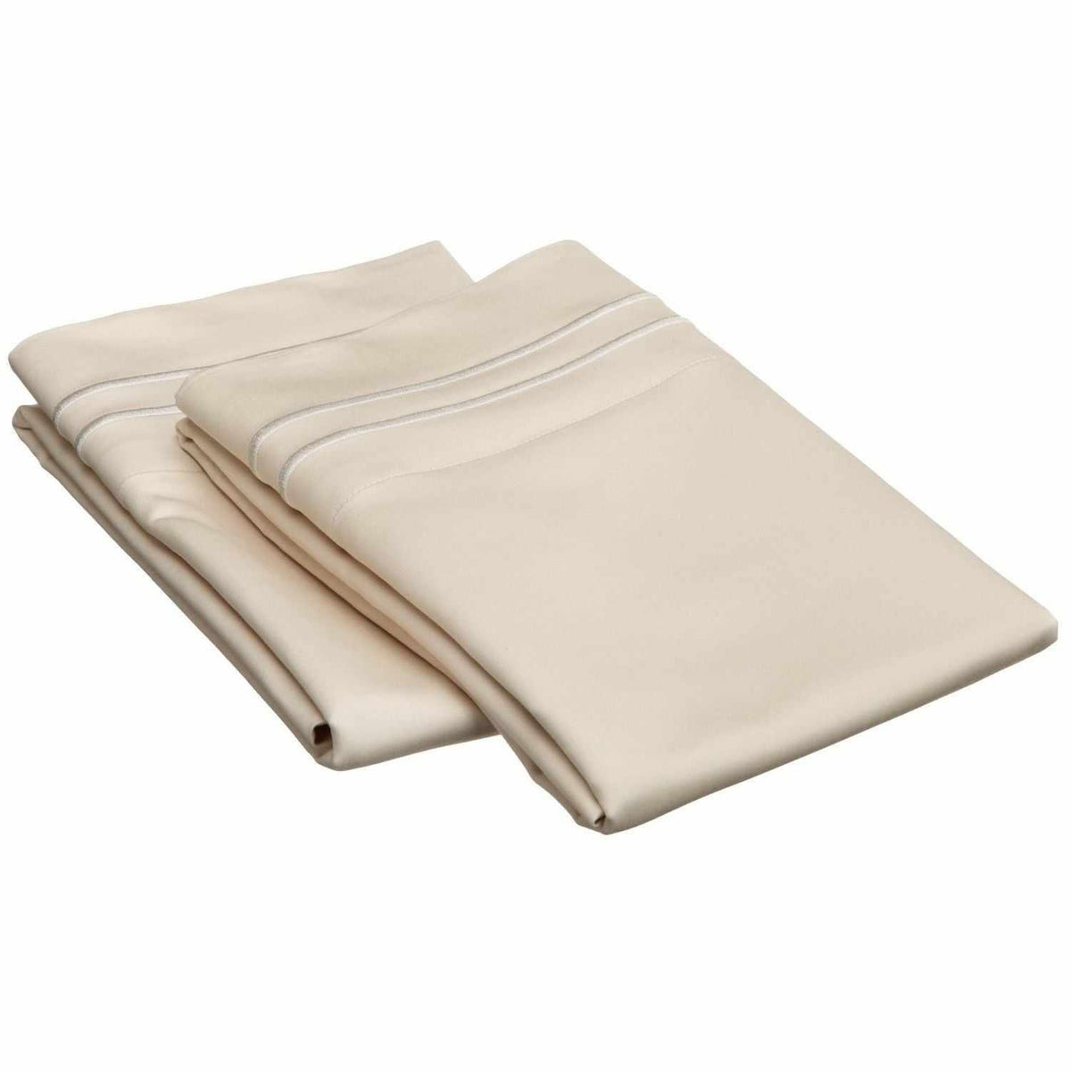 2 Embroidered Line Egyptian Cotton 2-Piece Pillowcase Set - Ivory