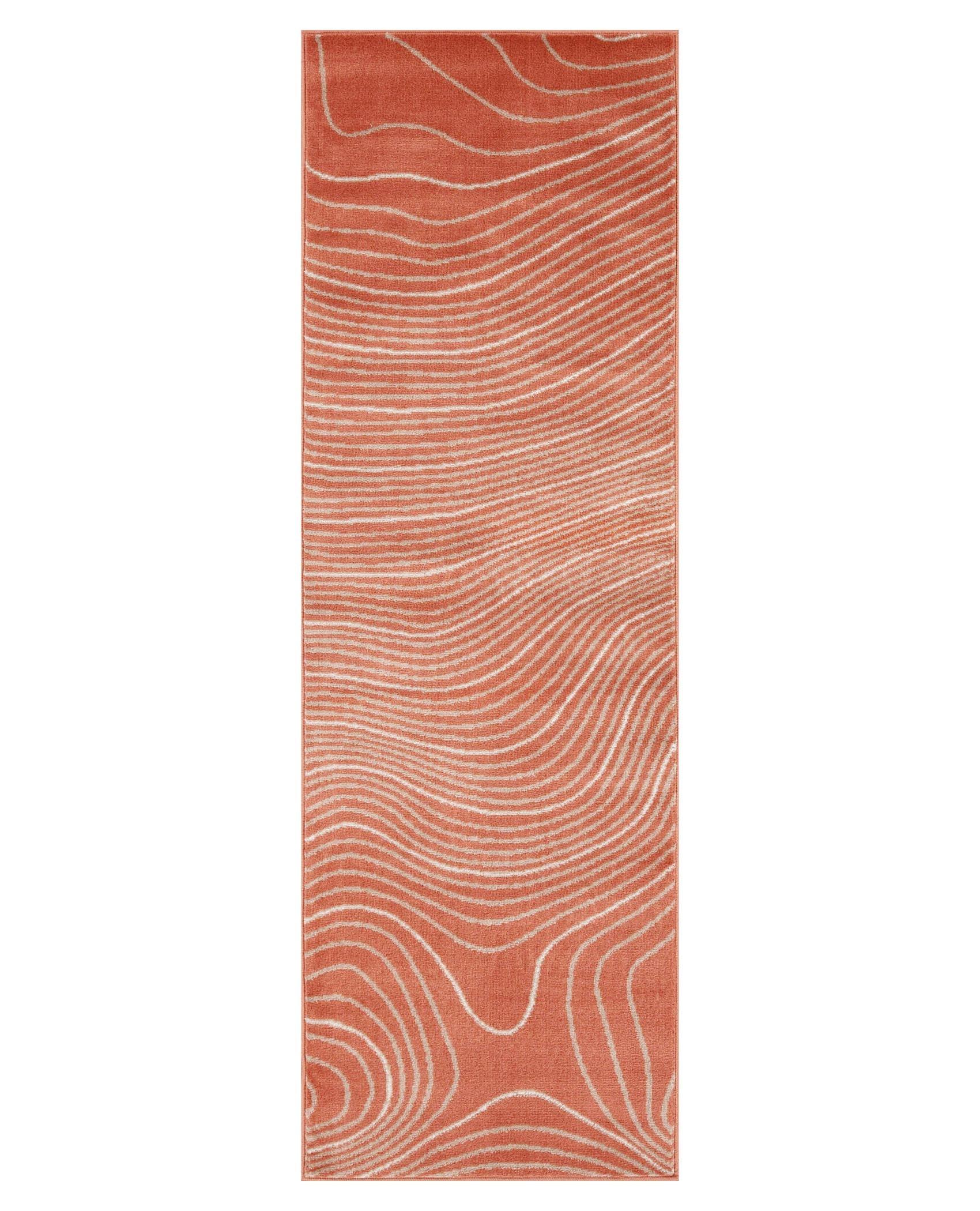 Modern Abstract Line Design Indoor Area Rug or Runner - Coral