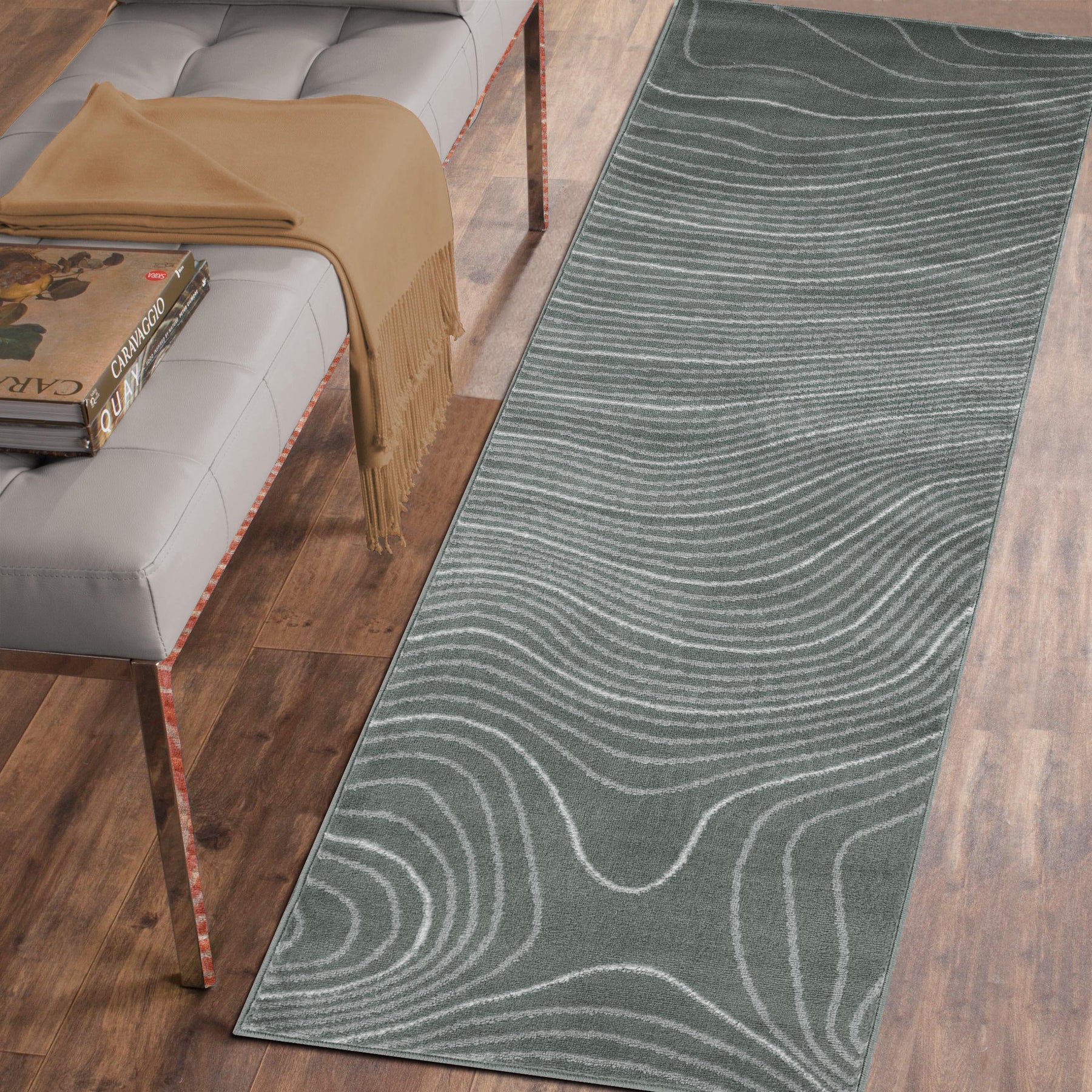 Modern Abstract Line Design Indoor Area Rug or Runner - Slate