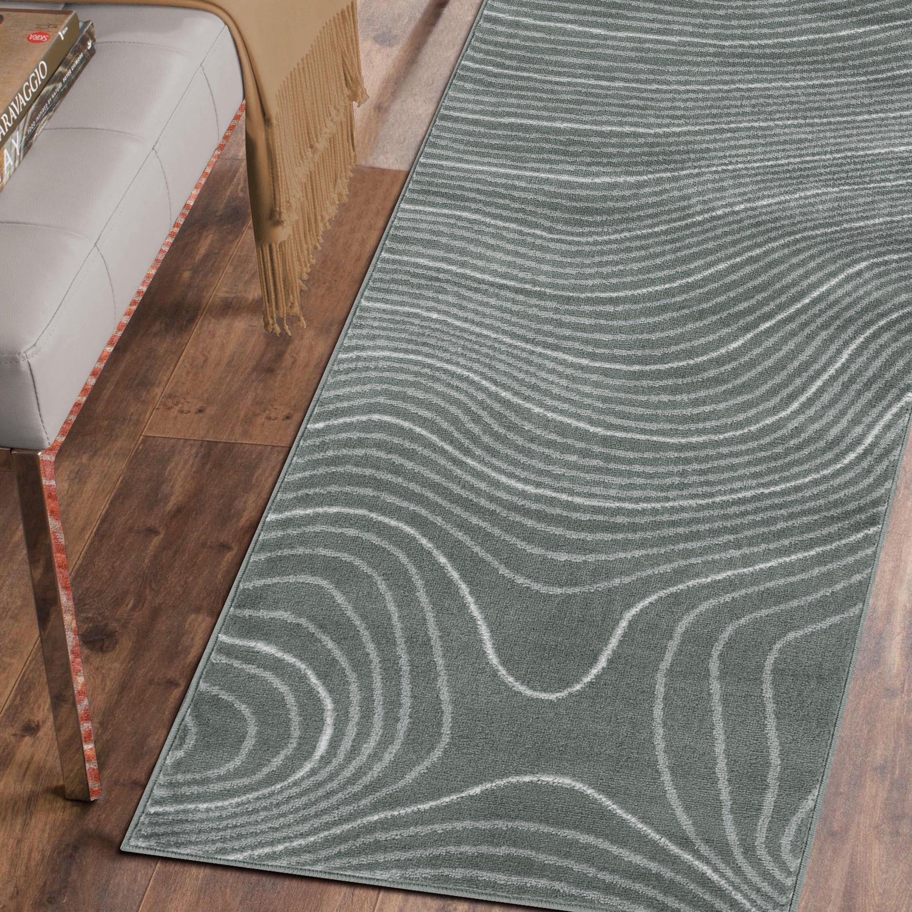 Modern Abstract Line Design Indoor Area Rug or Runner - Slate