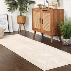 Superior Fuzzy Plush Non-Skid Soft Solid Shag Indoor Area Rug or Runner - Ivory