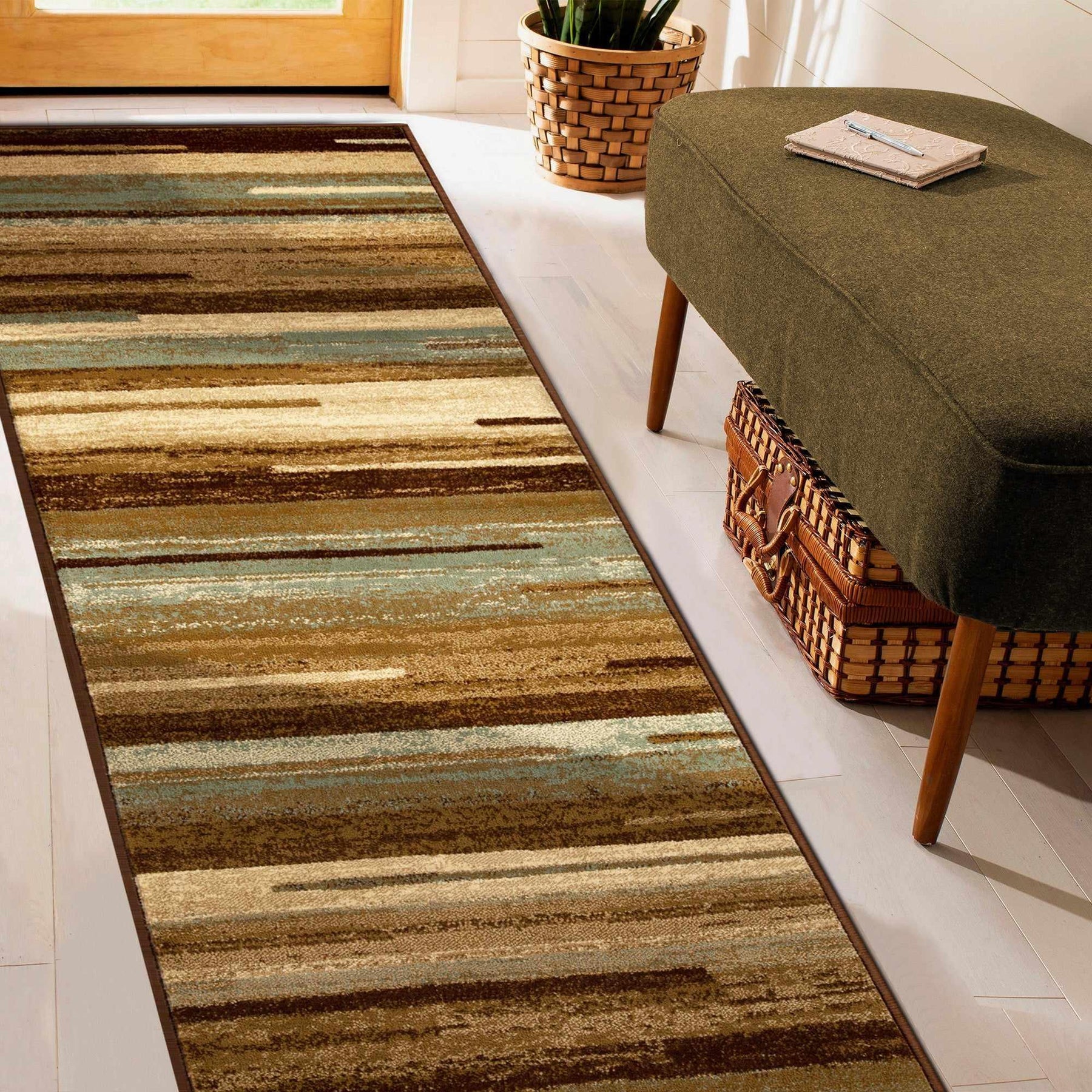 Contemporary Stripes Abstract Lines Power-Looomed Indoor Area Rug or Runner - Taupe