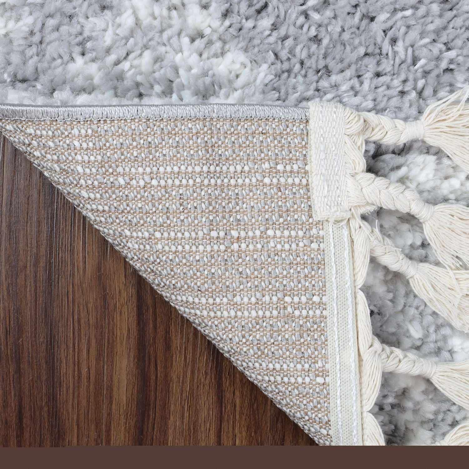  Superior Bohemian Geometric Indoor Plush Shag Area Rug with Tassels - Cream-Grey