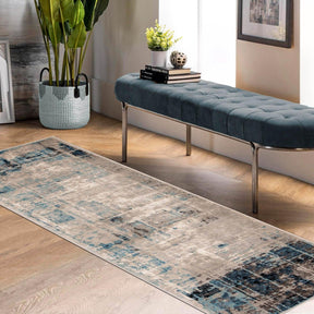  Superior Palani Washed Abstract Indoor Area Rug or Runner -  - Blue-Cream