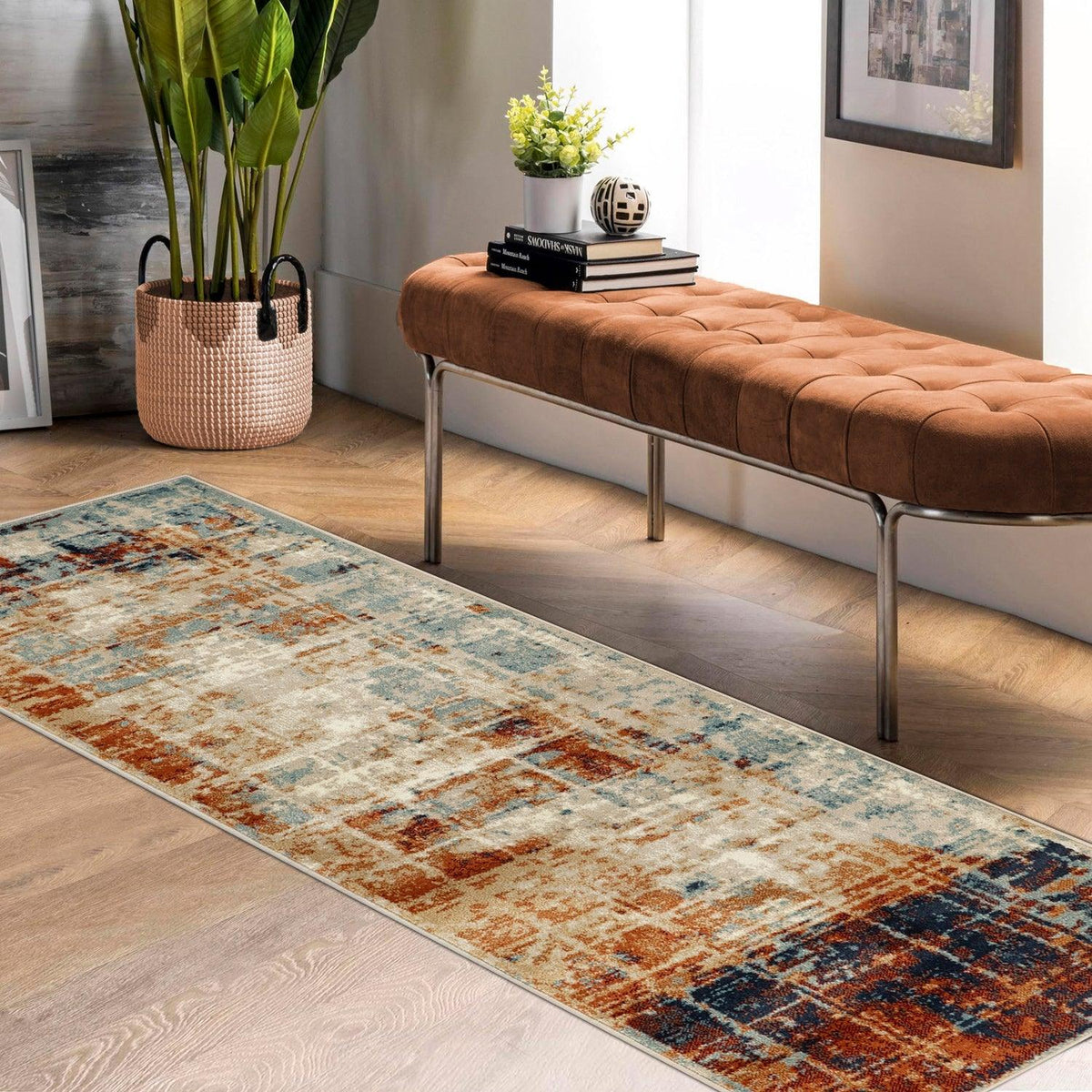 Superior Palani Washed Abstract Indoor Area Rug or Runner - Rust-Cream