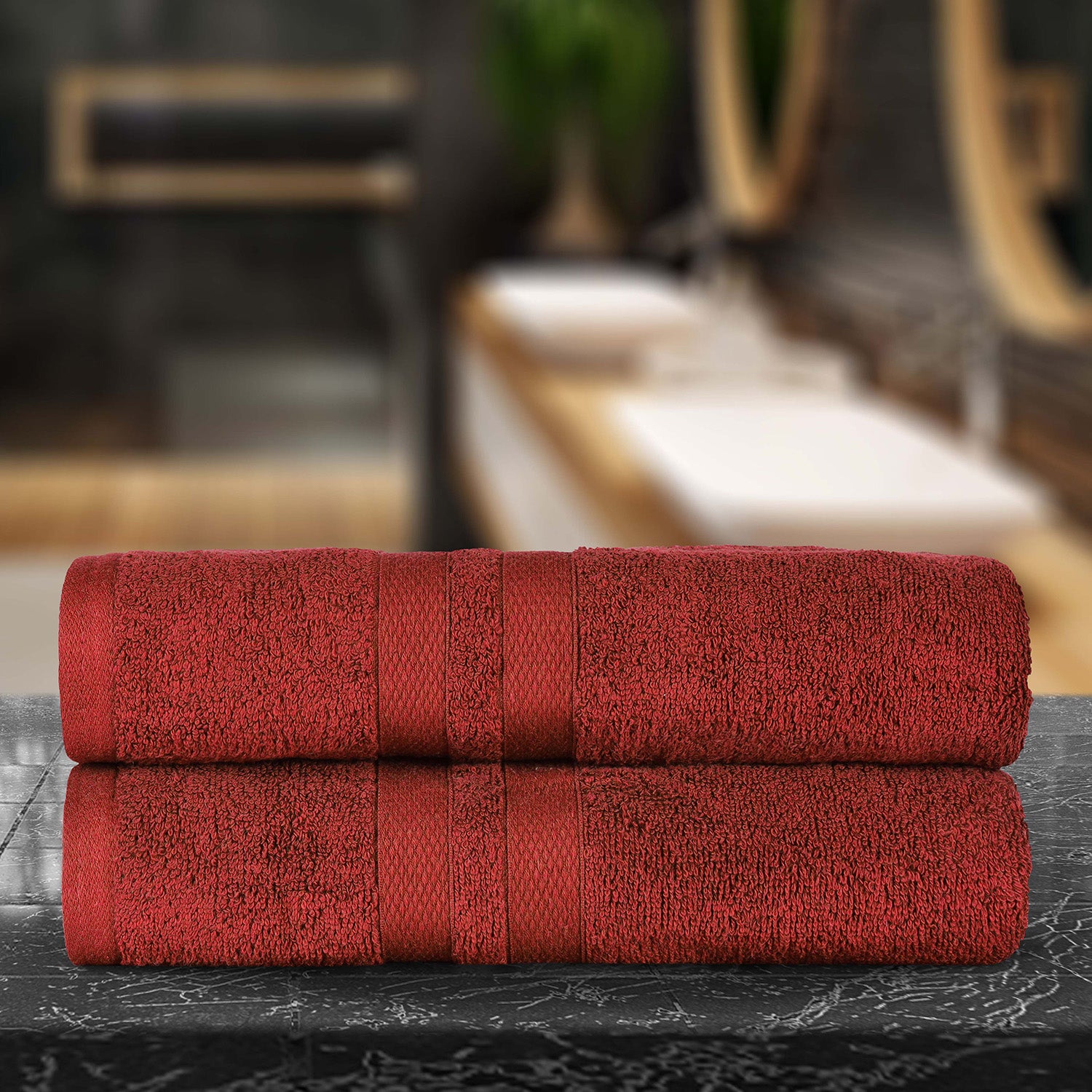Superior Ultra Soft Cotton Absorbent Solid Bath Sheet (Set of 2) - Maroon