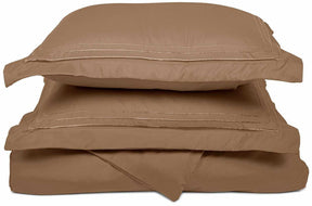 Superior 3 Line Embroidered Lines Microfiber Duvet Cover Set - Taupe