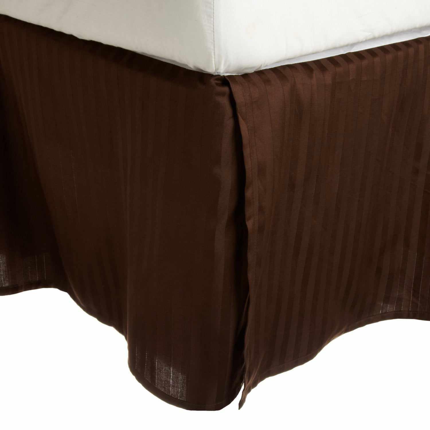 300-Thread Count Egyptian Cotton 15" Drop Striped Bed Skirt - Mocha