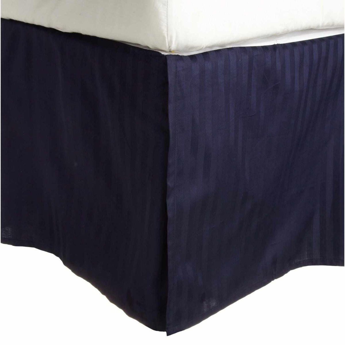 300-Thread Count Egyptian Cotton 15" Drop Striped Bed Skirt - Navy Blue