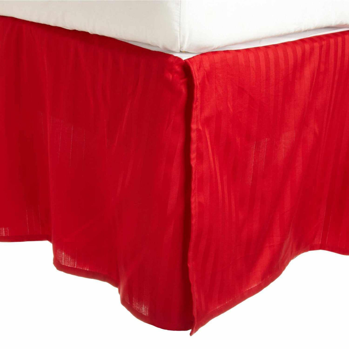 300-Thread Count Egyptian Cotton 15" Drop Striped Bed Skirt - Red